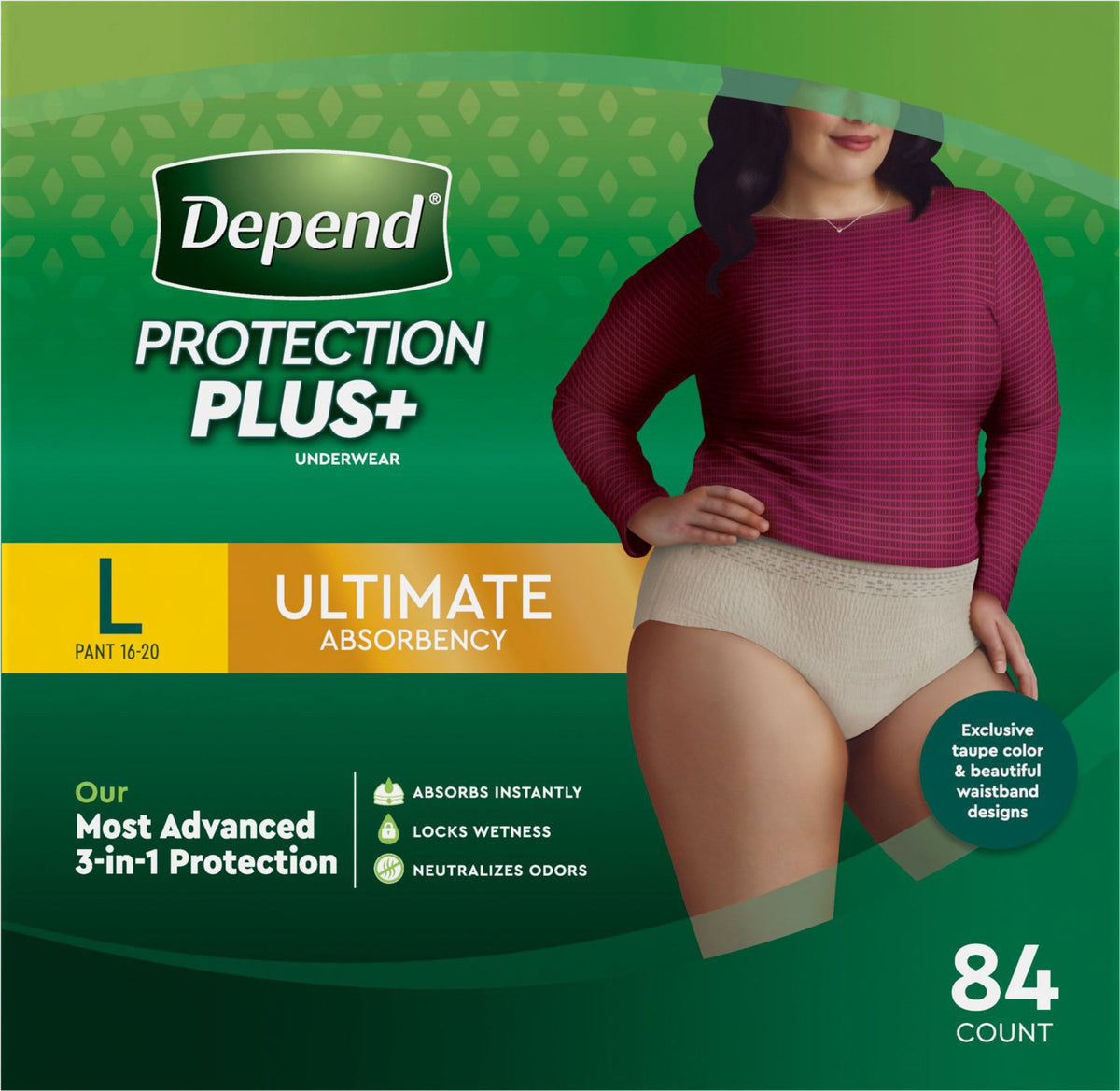 Protection plus Ultimate Underwear for Women, Large (84 Count)