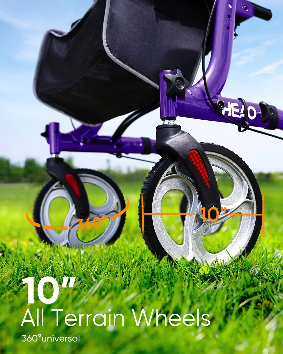 Rollator Walker for Seniors,10" Wheels Walker with Cup Holder,Padded Backrest and Compact Folding Design,Lightweight Mobility Walking Aid with Seat,Purple