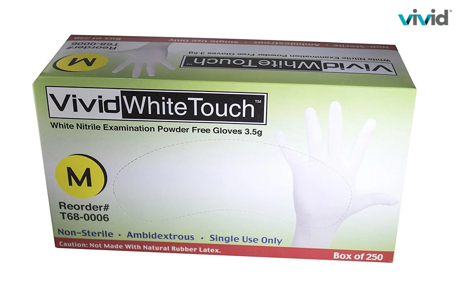 Nitrile Exam Gloves - White, Medical Grade, Food Safe, Non-Latex - Pack of 250 (Size M)