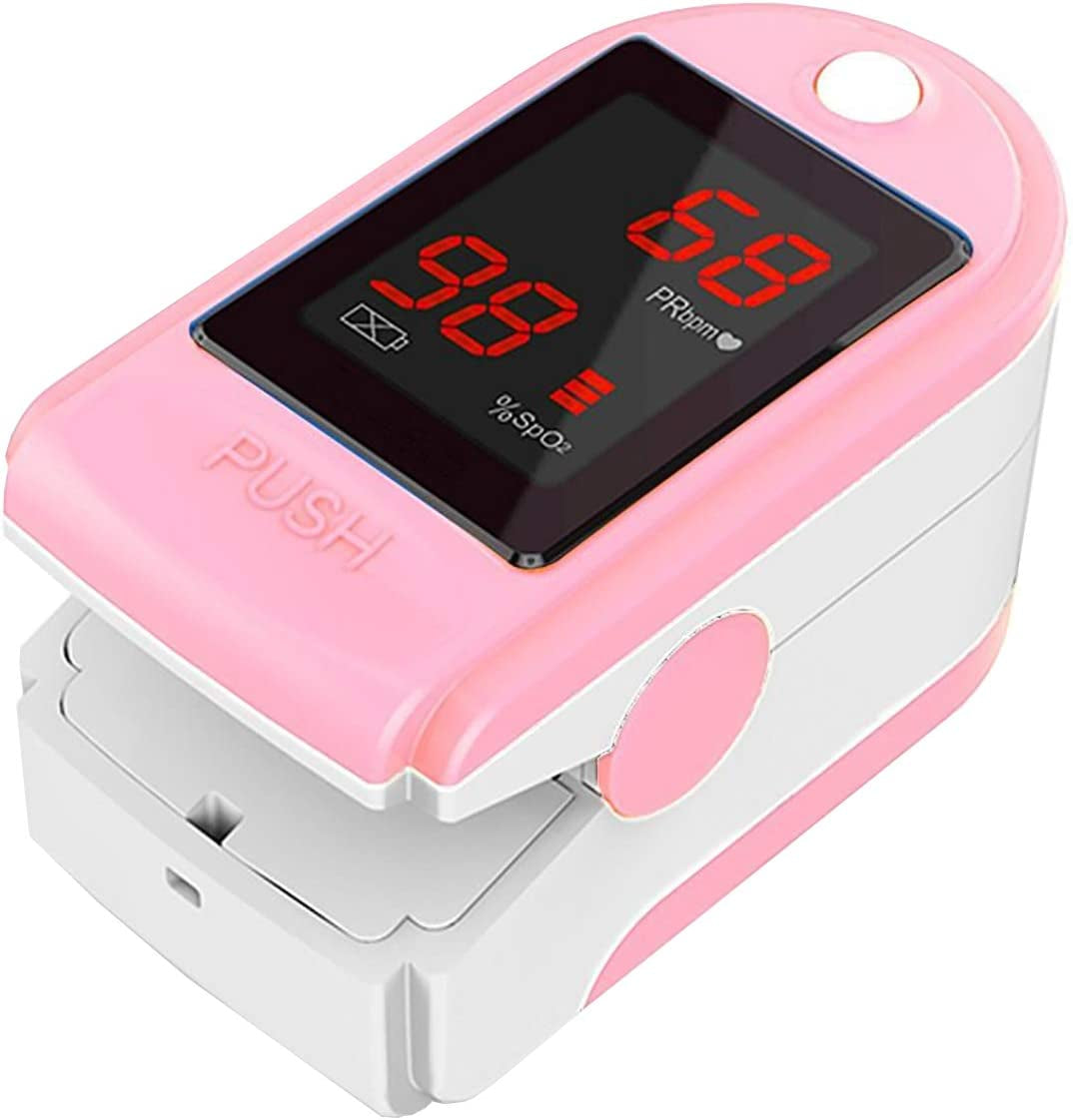 Concord Basics Pink Fingertip Pulse Oximeter Blood Oxygen Saturation Monitor with Carrying Case, Batteries, Silicone Cover and Lanyard