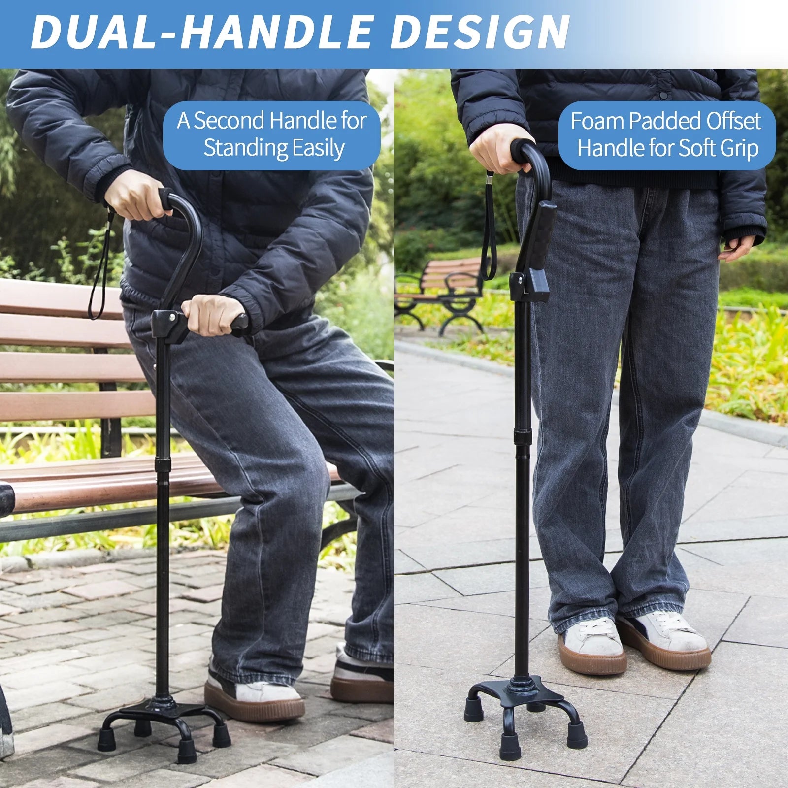 Walking Cane for Elderly Adults - Large Mobility Assistant Bar Support up to 400Lbs