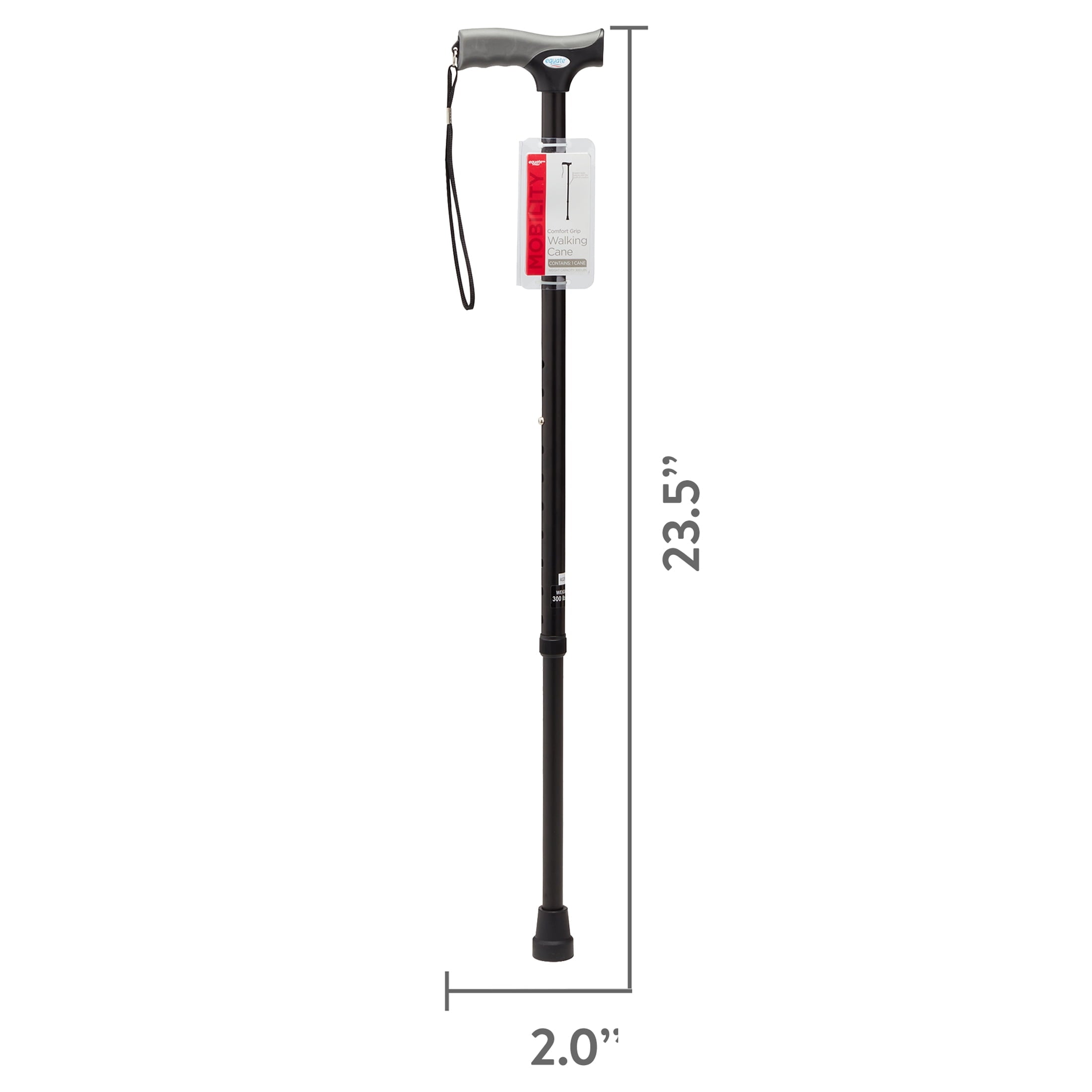 Comfort Grip Walking Cane for All Occasions, Adjustable, Wrist Strap, Black, 300 Lb Capacity