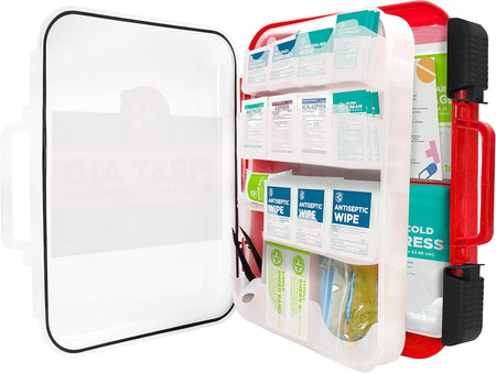 First Aid Kit Hard Red Case 326 Pieces Exceeds OSHA and ANSI Guidelines 100 People - Office, Home, Car, School, Emergency, Survival, Camping, Hunting and Sports (20HBC01015REV3)