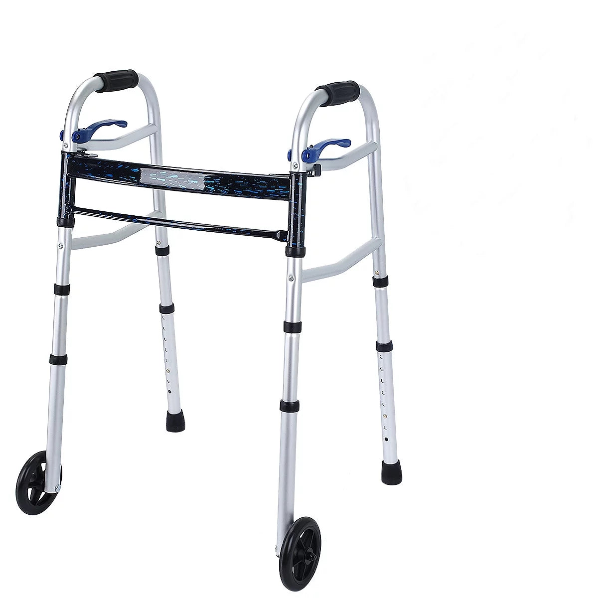 Health Line Massage Products Compact Folding Walker for Seniors, Standard Walker with 5" Wheels and Trigger Release, Mobility Aids Walker Supports up to 350 Lbs (Ski Glides Included)