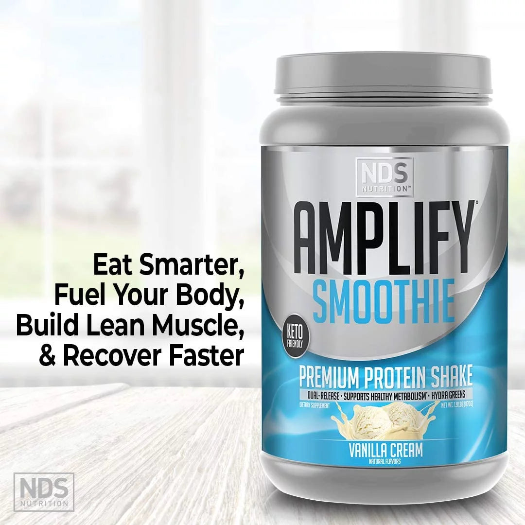 Nutrition Amplify Smoothie Premium Whey Protein Powder Shake with Added Greens and Amino Acids - Build Lean Muscle, Gain Strength, Lasting Energy, and Lose Fat - Vanilla (30 Servings)