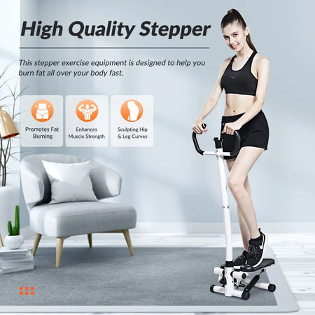 Steppers for Exercise, Mini Stair Stepper with Resistance Bands and Handlebar, 2 Ways to Use, Stair Climber Fitness Exercise Equipment for Full Body Training, 330 Lbs Weight Capacity