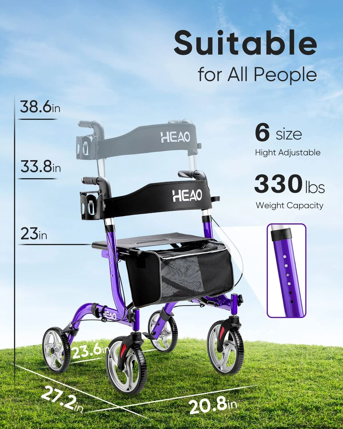 Rollator Walker for Seniors,10" Wheels Walker with Cup Holder,Padded Backrest and Compact Folding Design,Lightweight Mobility Walking Aid with Seat,Purple