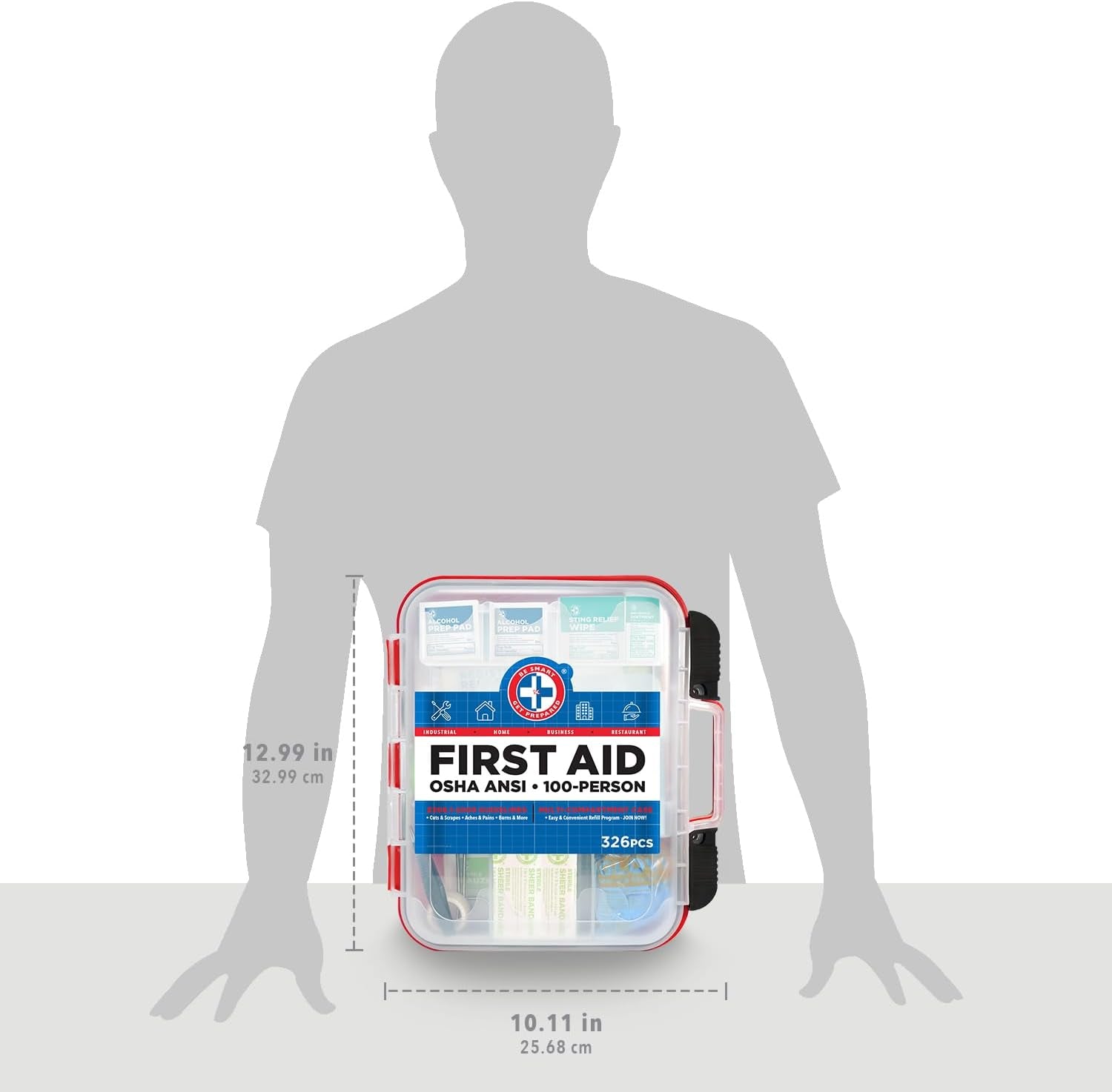 First Aid Kit Hard Red Case 326 Pieces Exceeds OSHA and ANSI Guidelines 100 People - Office, Home, Car, School, Emergency, Survival, Camping, Hunting and Sports (20HBC01015REV3)