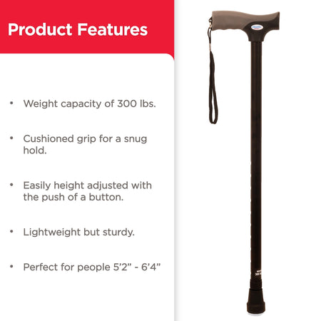 Comfort Grip Walking Cane for All Occasions, Adjustable, Wrist Strap, Black, 300 Lb Capacity