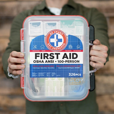 First Aid Kit Hard Red Case 326 Pieces Exceeds OSHA and ANSI Guidelines 100 People - Office, Home, Car, School, Emergency, Survival, Camping, Hunting and Sports (20HBC01015REV3)