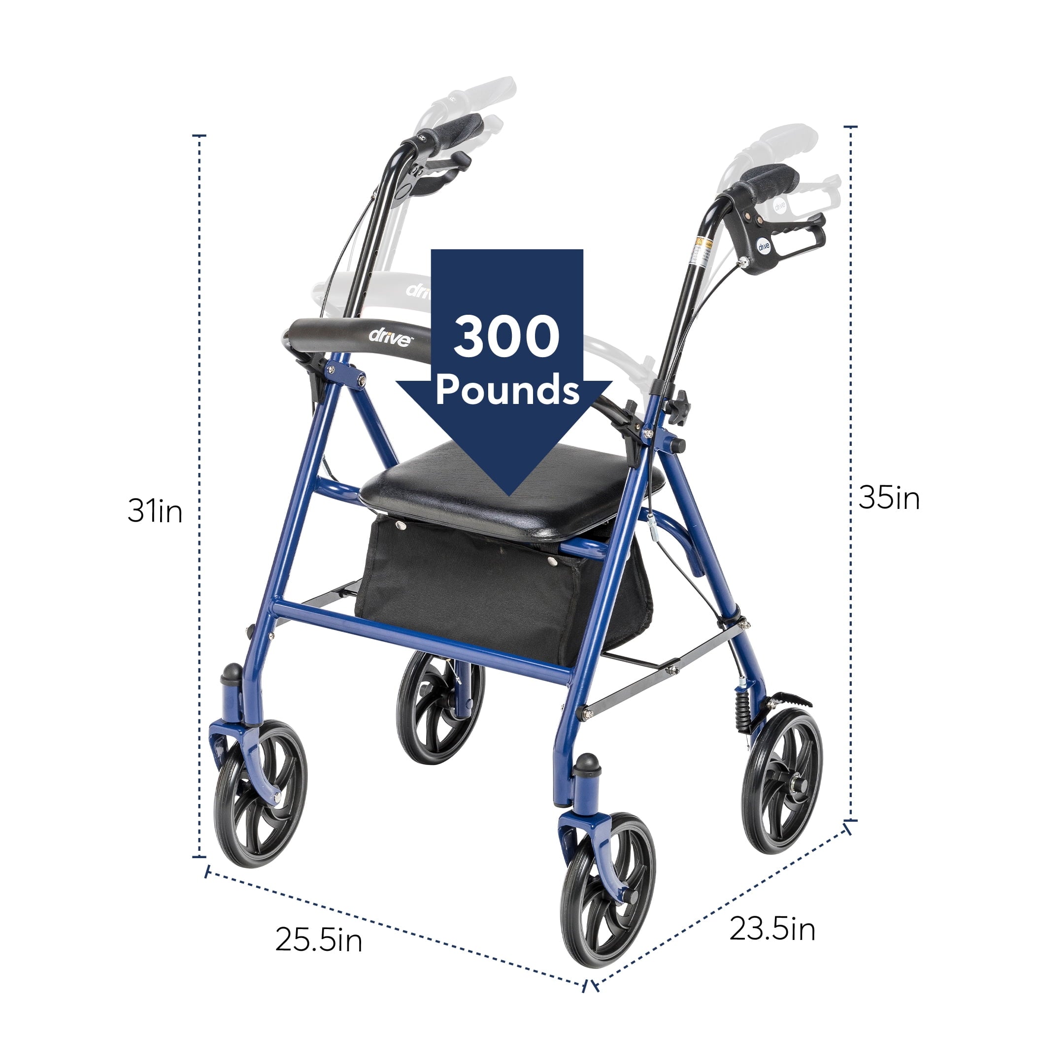 Four Wheel Rollator Rolling Walker with Fold up Removable Back Support, Blue