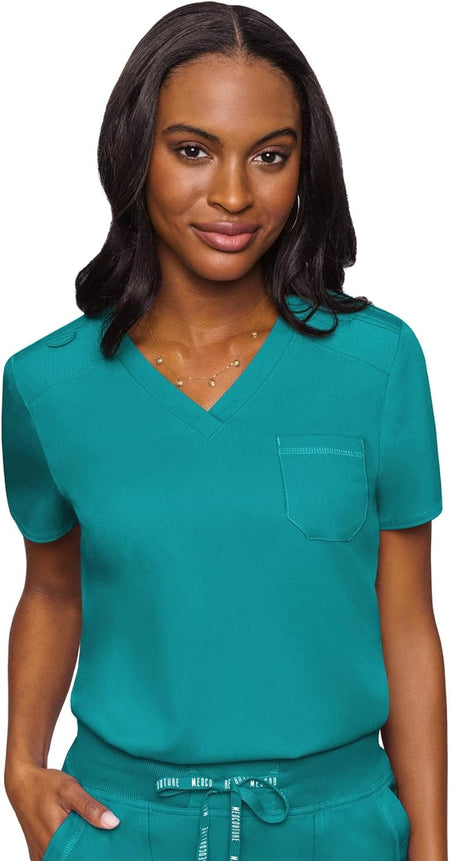 Women'S V-Neck Scrub Top, Modern Fit Tuck-In Top with Stretchy Rib-Knit Shoulders and Chest Pocket - MC7448