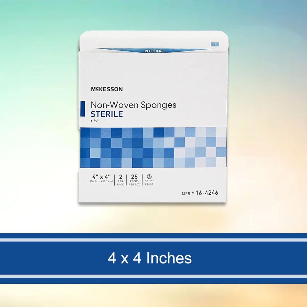 Non-Woven Sponges, Sterile, 6-Ply, Polyester/Rayon, 4 in X 4 In, 2 per Pack, 25 Packs, 50 Total