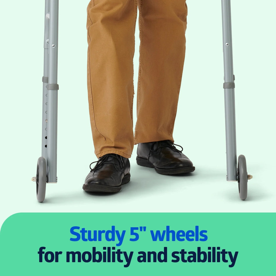 Lightweight Folding Walkers for Adults with 5” Wheels, Steel Frame Supports up to 400 Lbs.