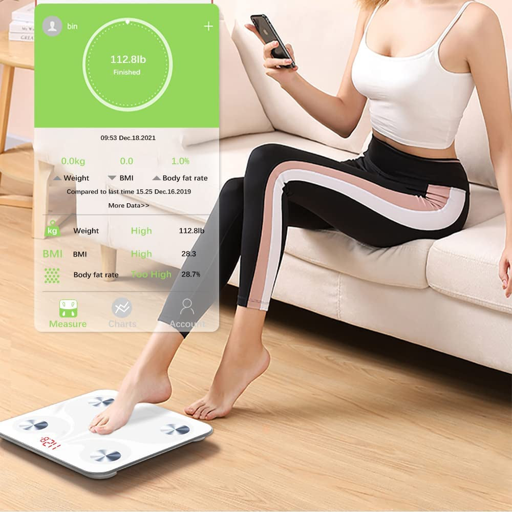 Body Fat Scale, USB Rechargeable Digital Weight Bathroom Scales,  Smart BMI Scale with 13 Body Data, Electronic Scale for Body Weight with Bluetooth, 400Lbs, Digital Bathroom Weight Scale White