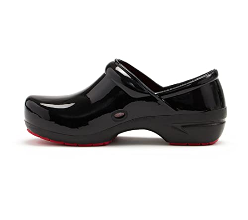 Anywear SR Angel Nursing Shoes Women- Clogs for Women & Men Chefs Kitchen Nurses Waterproof Non Slip Work Shoes Slip On Shoes Women, 5, Black Patent, Black