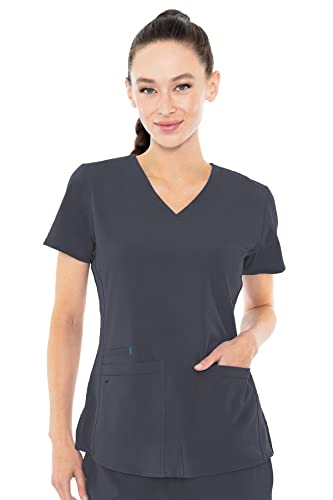 Med Couture Women's 'Energy Collection' Racerback Shirtail Serena Scrub Top, Pewter, X-Small