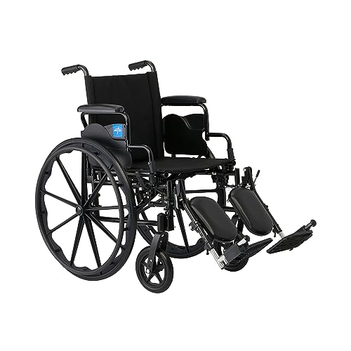 Medline 20” Foldable K4 Wheelchair with Swing-Back Desk-Length Arms & Elevating Legrests, 300 lbs. Capacity, Transport Chair for Adults & Seniors