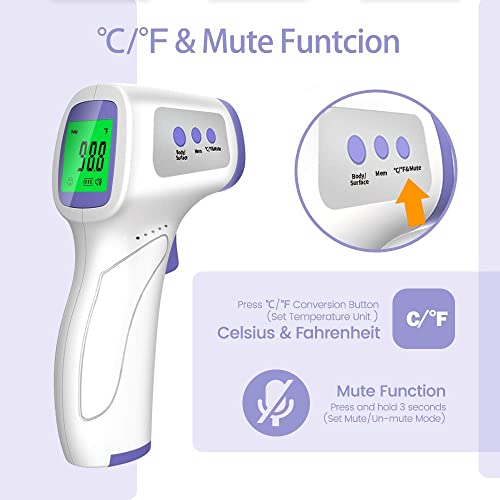 Touchless Forehead Thermometer for Adults and Kids, Instant Accuracy Readings,Fever Alarm, Quiet Vibration Feedback and 40 Memory Function, LCD
