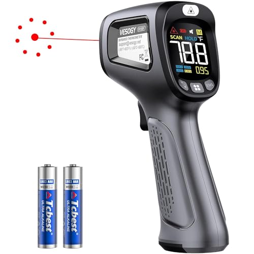 Infrared-Thermometer-Gun-Heat-Temperature-Gun -58°F ~932°F-Auto Off Digital Laser Thermometer Gun for Cooking, Pizza Oven, Grill, Large Display IR Thermometer Temp Gun with Adjustable Emissivity