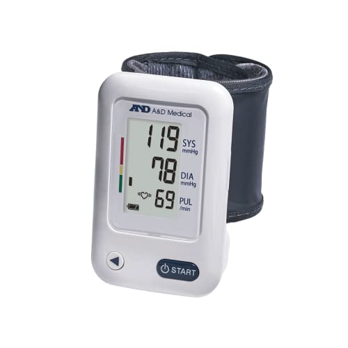 A&D Medical Essential One Button Wrist Blood Pressure Monitor (5.3-8.5"/13.5-21.5 cm Range Cuff) One Click Operation with Easy to Read Digital LCD Screen, Portable Home BP Monitor