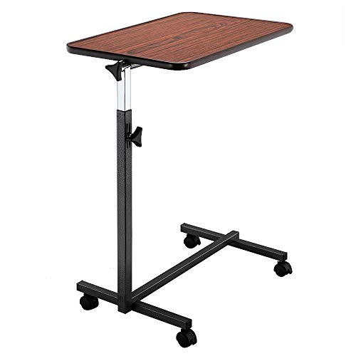 Shyneer Tilting Overbed Table,Multifunctional Adjustable Bedside Table,Medical Adjustable Overbed Bedside Table with Wheels & Brake for Hospital and Home Medical Use, Dark Wood Grain Color