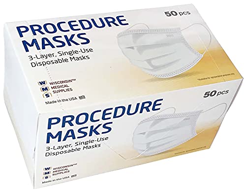 WMS Wisconsin Medical Supplies, 3-Layer Face Masks, MADE IN USA, 1 Pack (50 Masks)