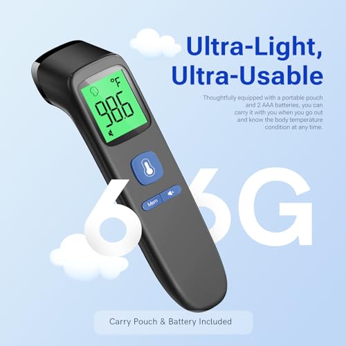 Non-Contact Thermometer for Adults and Kids, Fast Accurate Thermometer with Fever Alarm, 1S Reading & Silent Mode (LCD-Black)