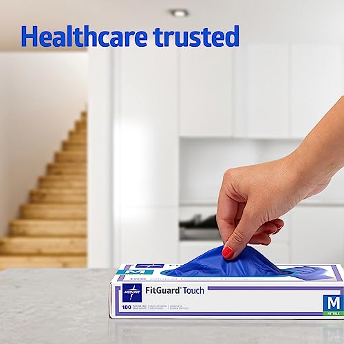 FITGUARD Touch Nitrile Exam Gloves, 100 Count, Large, Powder Free, Disposable, Not Made with Natural Rubber Latex, Excellent Sense of Touch for Medical Tasks, Durable for Household Chores