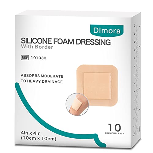 Dimora Silicone Foam Dressing with Border Adhesive 4"x4" Waterproof Wound Dressing Bandage for Wound Care 10 Pack…