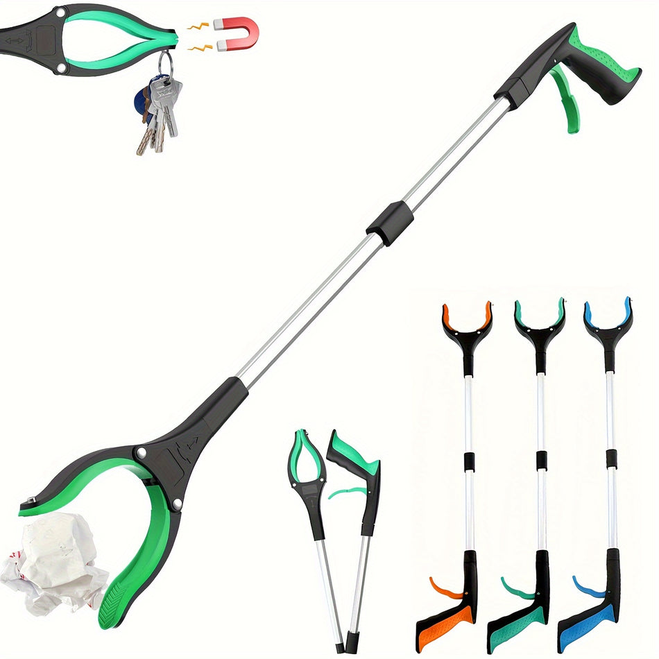 1 Pc, 33" Reacher Grabber Tool with Magnet - Lightweight, Extra Long Handy Foldable Claw Grabber for Elderly, Mobility Aid Reaching Assist Tool with Rotating Jaw - Trash Pick Up, Litter Picker, Arm Extension