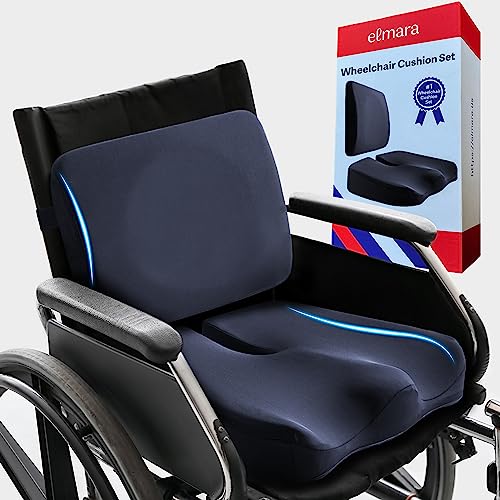 Elmara Wheelchair Cushions Lumbar Pillow & 4" Thick Seat Cushion - Wheelchair Cushions for Adults - Wheelchair Seat Cushions for Back Pain - Wheelchair Accessories - Memory Foam Seat Cushion for Chair