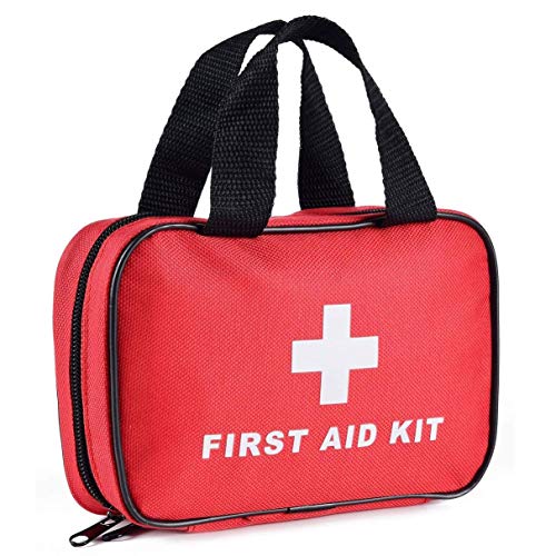 SlimK Small First Aid Kit for Car Travel & Outdoor Emergency Like Minor Cuts, Scratch, Burns & Sprain - 112 Pieces of Premium Sterile Emergency Kit First Aid Supplies - Compact & Lightweight Bag Red