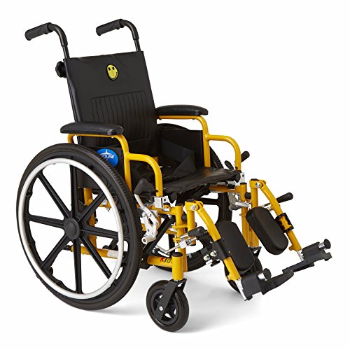 Medline Kids Pediatric Wheelchair, 14 Wide Seat, Swing-Away Desk-Length Arms, Elevating Leg Rests, Yellow Frame is Great for Children
