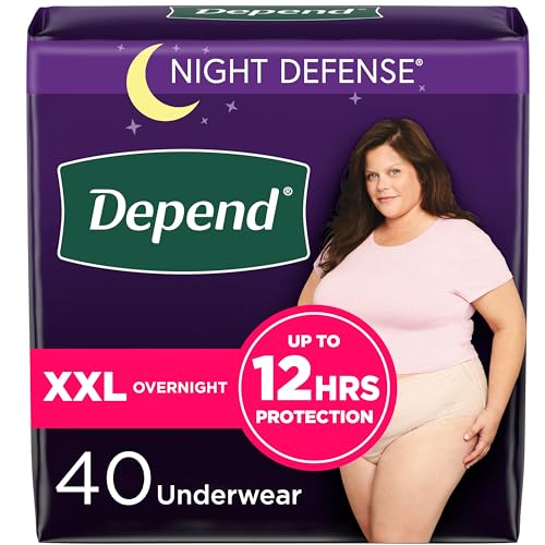 Depend Night Defense Adult Incontinence Underwear for Women, Disposable, Overnight, Extra-Extra-Large, Blush, 40 Count (4 Packs of 10), Packaging May Vary