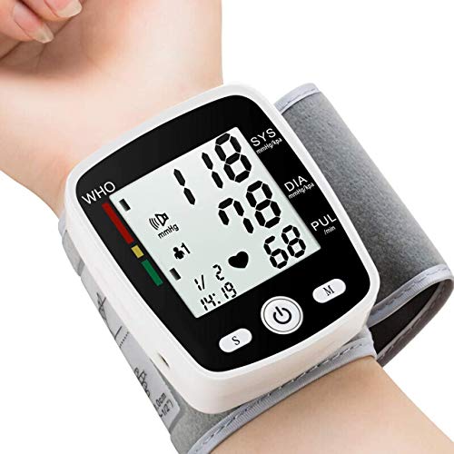 Blood Pressure Monitor Adjustable Wrist Blood Pressure Cuff Digital BP Machine 2x99 Readings Voice Broadcast Blood Pressure Detector with Carrying Case Portable for Home Use