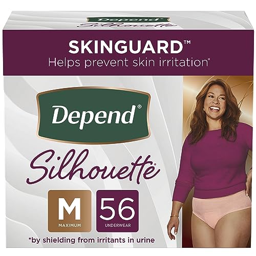 Depend Silhouette Adult Incontinence and Postpartum Underwear for Women, Medium, Maximum Absorbency, Pink, 56 Count (2 Packs of 28), Packaging May Vary