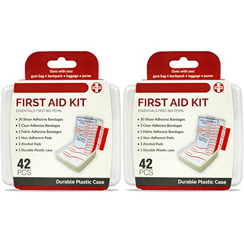 DecorRack 84 Piece First Aid Med Kit, Small Travel Size Kit, First Aid Patch Purse Essentials Bandages for Car, College Dorm, Home, Boat, or Camping, (2 Pack of 42pcs)