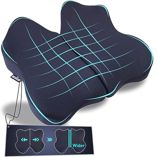 Seat Cushion X Large Adjustable Width for Office Chair, Car Seat Cushion, Ergonomic Memory Foam Cushions Pad for Sciatica, Coccyx, Pain Relief for Long Sitting, Foldable Soft Wheelchair Cushion