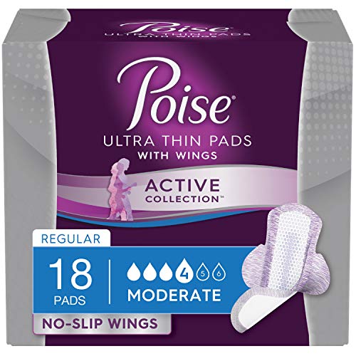 Poise Active Collection Incontinence Pads with Wings, Moderate Absorbency, 18 Count - 18 Ct