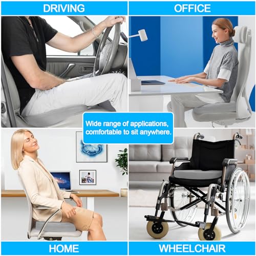 Gel Seat Cushion & Memory Foam Seat Cushion - Comfort Pillow with Pressure Support for Office Chair Car Seat&Wheelchair, Ergonomic Seat Cushion for Coccyx Butt Tailbone Sciatica&Back Pain Relief, Grey