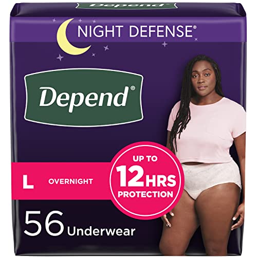 Depend Night Defense Adult Incontinence Underwear for Women, Disposable, Overnight, Large, Blush, 56 Count (4 Packs of 14), Packaging May Vary