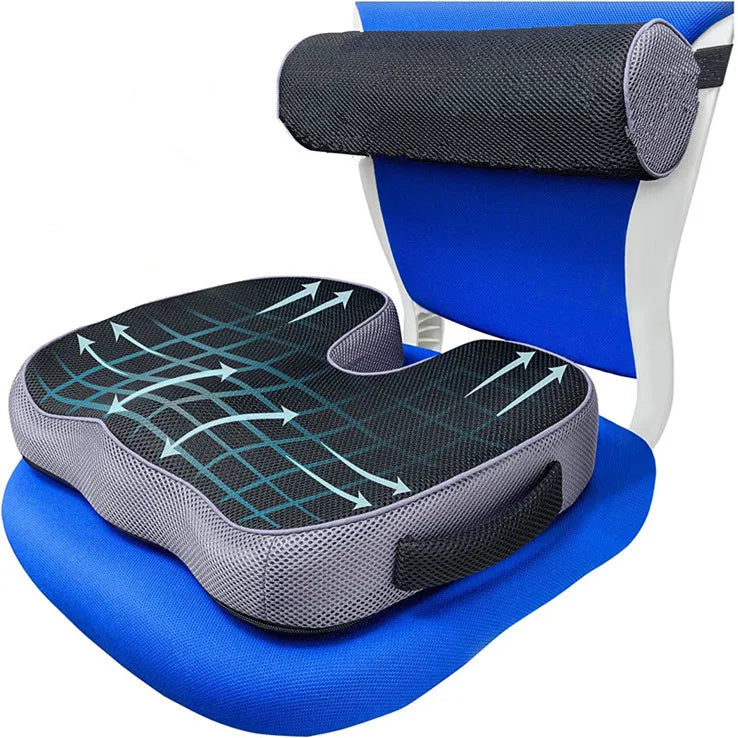 Deluxe Non-Slip Memory Foam Seat Cushion for Back Pain Relief