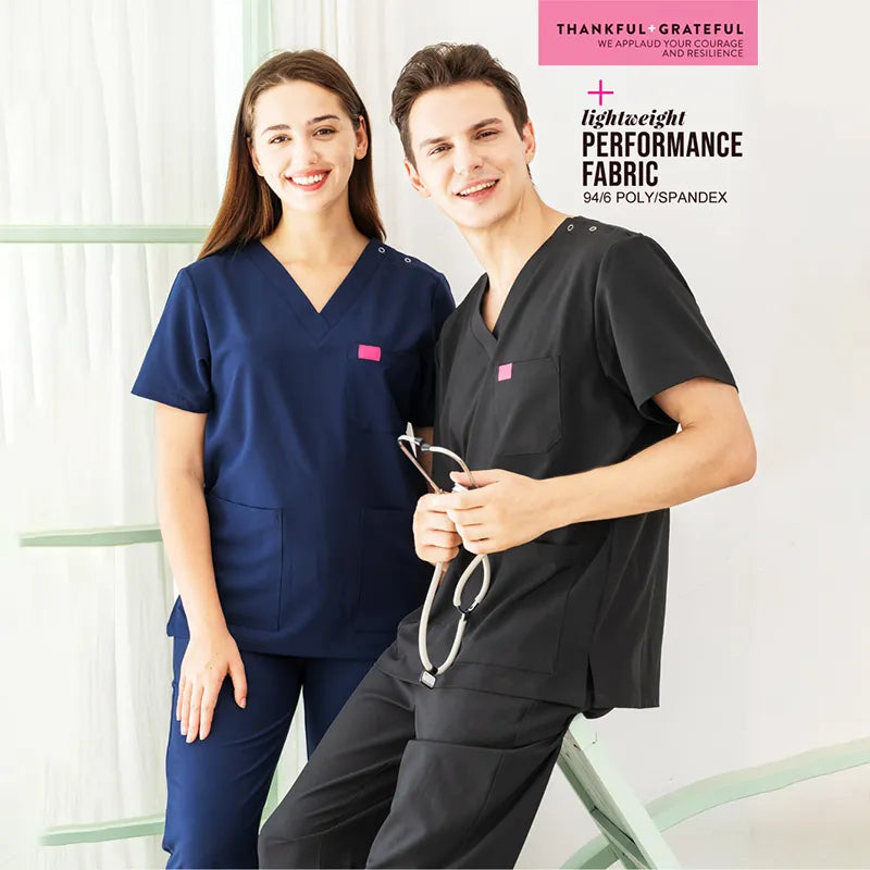 Unisex Medical Scrub Uniform Set - Stretchable Top and Pant - Polyester Spandex
