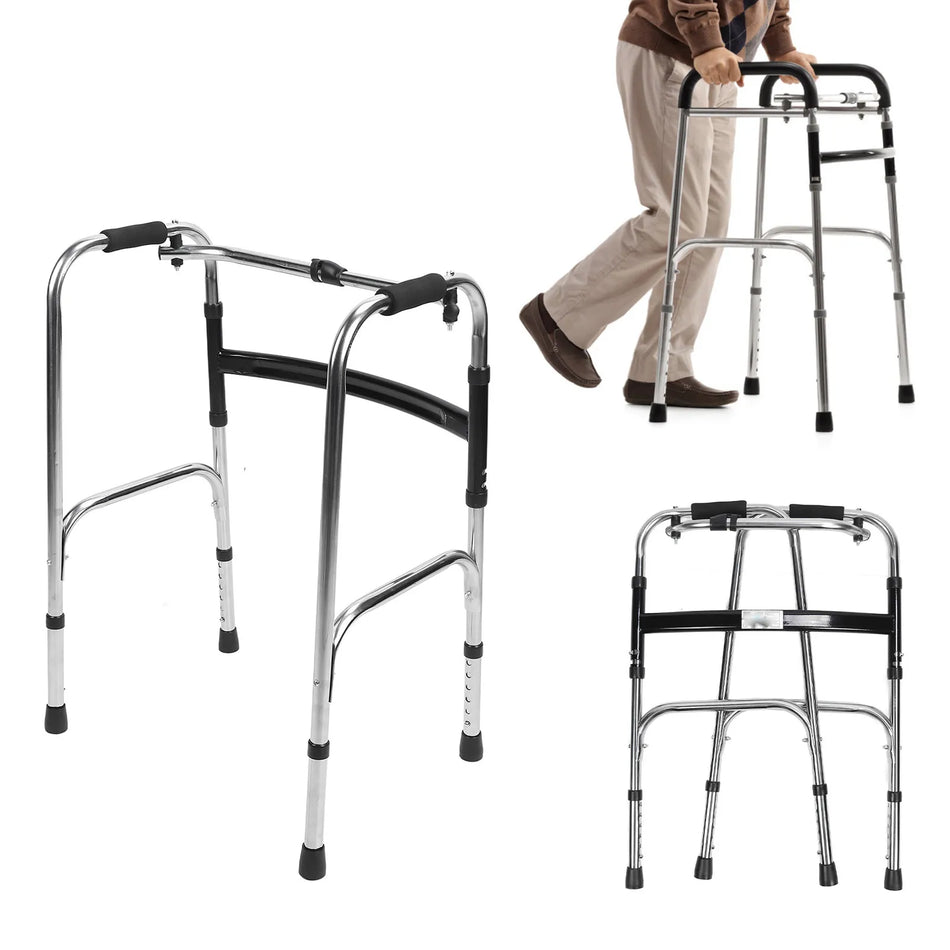 Folding Stainless Steel Walker with Height Adjustment