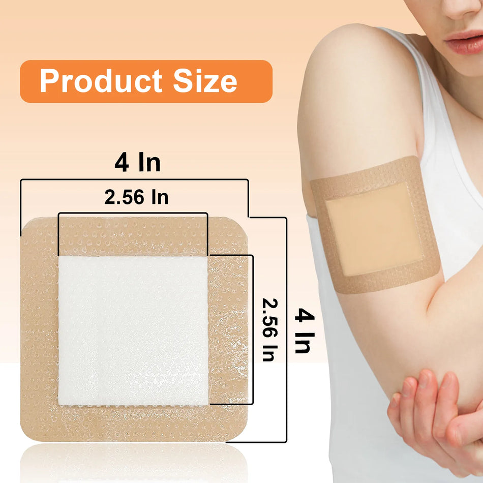 Pack of 10 Silicone Foam Dressings, 4"x4", Waterproof & Highly Absorbent Wound Bandages with Silicone Foam Border for Effective Wound Care