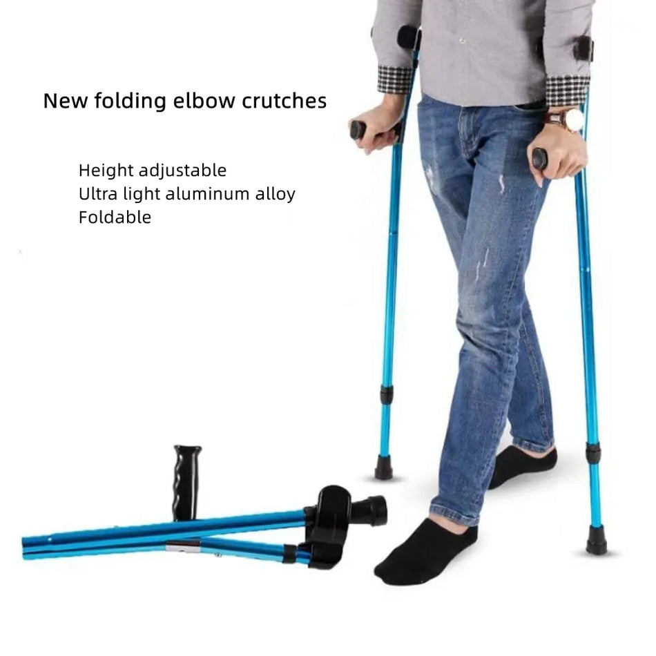 Aluminum Alloy Detachable Foldable Elbow Crutches Elderly Disabled Walking Stick Mobility Aid Adjustable Lightweight Crutches