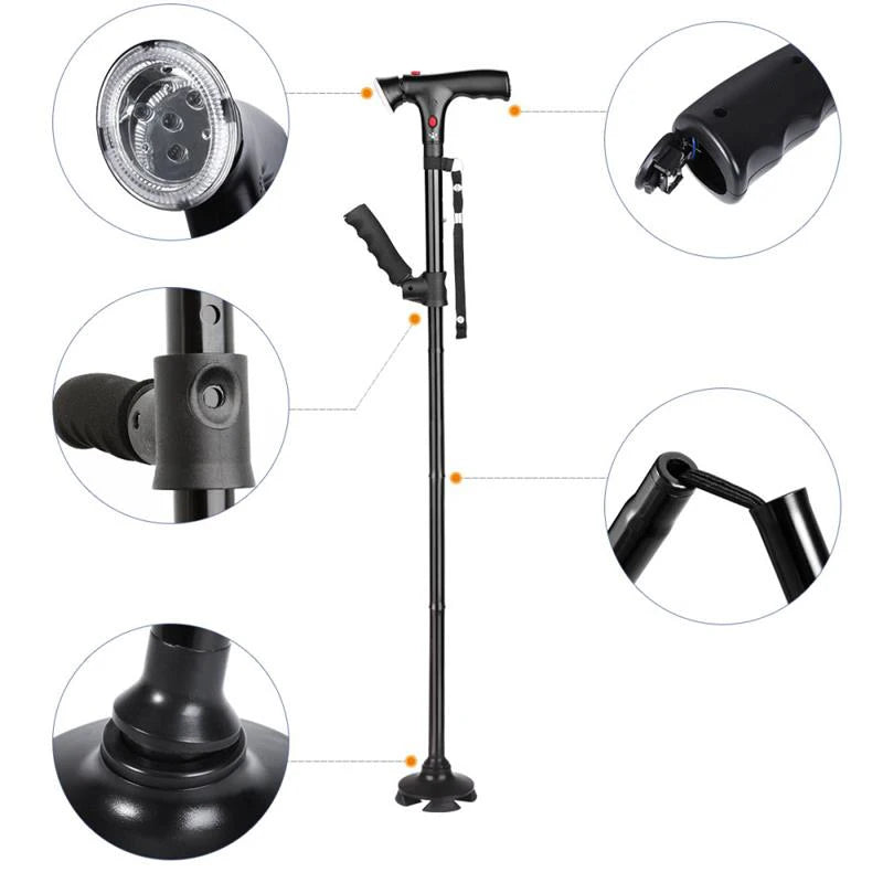 Collapsible Telescopic Folding Cane with LED Light