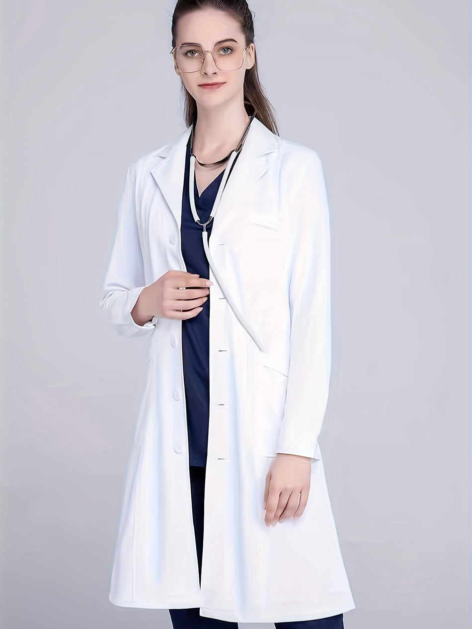 Solid Single Breasted Lapel Uniform, Functional Long Sleeve Pockets Health Care Uniform, Women's Clothing