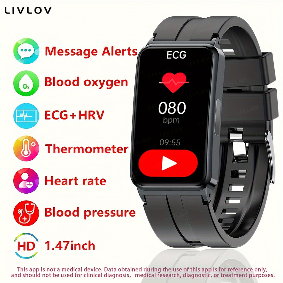 1pc ECG Smart Watch For Women Men, Health Tracker Watch With Heart Rate Monitor, Blood Oxygen, Blood Pressure, Blood Sugar, Sleep Tracking, Body Temperature, HRV, Heart Health Analysis